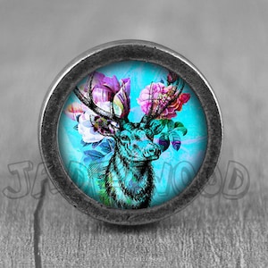 Deer & Flower - Vintage Antique Silver Dresser Knob Cabinet Pull handle