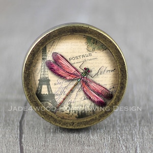 Trollslända Glas Cabochon Brons Skåpknopp / Kommodhandtag / Skåpknopp / Möbelknopp