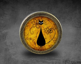 Cabochon en verre chat, bronze Bouton de commode / Poignée de commode / Bouton de meuble / Bouton de meuble