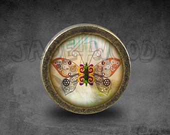 Steampunk Butterfly Butterfly Glass Cabochon Bronze cabinet Dresser Knob pull / Dresser Pull / Cabinet Knob / Furniture Knob