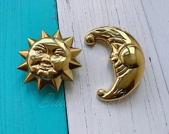 Sun and Moon Solid Brass Cabinet Knob - Celestial Furniture Hardware WM1650