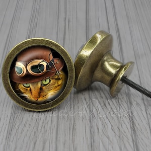 Steampunk Cat Cabinet Dresser Knob pull / Dresser Pull / Cabinet Knob / Furniture Knob