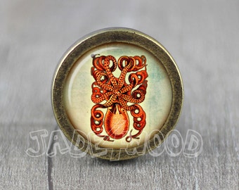 Octopus Glass Cabochon Bronze cabinet Dresser Knob pull / Dresser Pull / Cabinet Knob / Furniture Knob
