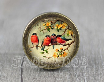 Bird Glass Cabochon Bronze cabinet Dresser Knob pull / Dresser Pull / Cabinet Knob / Furniture Knob