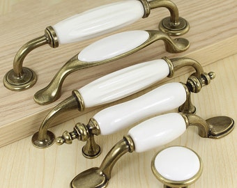 5 » 3.75 » White Dresser Tire Tiroir Pull Porcelaine / Porte de cabinet Tire konbs / Meubles Hardware Ceramic Dresser poignée WM441