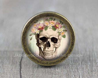 Sugar Skull Glas Cabochon Bronze Möbel Knauf / Knauf / Möbel Knauf / Kabinett Knauf