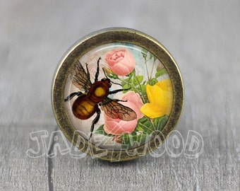 Bee Glass Cabochon Bronze cabinet Dresser Knob pull / Dresser Pull / Cabinet Knob / Furniture Knob