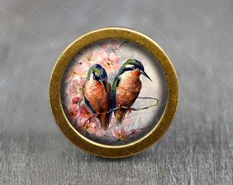 Retro Bird Glass Cabochon Vintage Bronze cabinet Dresser Knob pull / Dresser Pull / Cabinet Knob / Furniture Knob