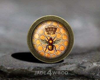 Honingraat bij glas cabochon brons kast dressoir knop pull / dressoir pull / kast knop / meubelknop