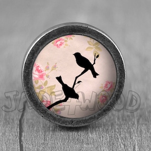 Singing Bird - Vintage Antique Silver Dresser Knob Cabinet Pull handle