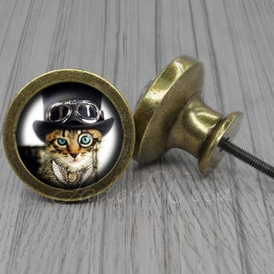 Steampunk Cat Cabinet Dresser Knob pull / Dresser Pull / Cabinet Knob / Furniture Knob