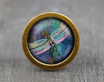 Tirador de pomo para tocador, tirador de tocador, pomo para gabinete, pomo para muebles, estilo vintage de bronce con cabujón de cristal de libélula