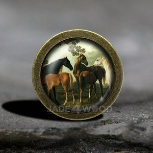 Horse Glass Cabochon Bronze cabinet Dresser Knob pull / Dresser Pull / Cabinet Knob / Furniture Knob