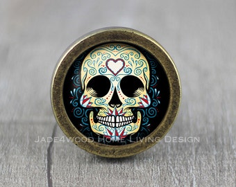 Skull Glass Cabochon Bronze cabinet Dresser Knob pull / Dresser Pull / Cabinet Knob / Furniture Knob
