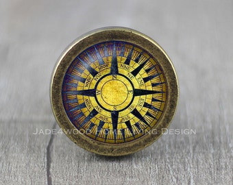 Kompass Glas Cabochon Bronze Möbel Knauf / Knauf / Möbel Knauf / Kabinett Knauf