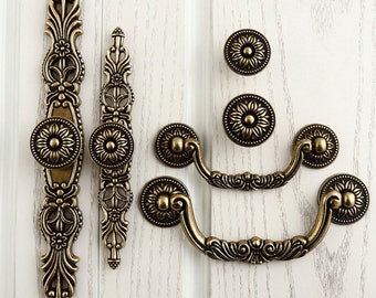 French Chic Handle Pull Knob Pulls Handles with Back Plate / Antique Bronze Kitchen Cabinet Pull Handle Knobs Furniture Hardware WM495