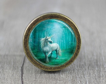 Unicorn Glass Cabochon Bronze cabinet Dresser Knob pull / Dresser Pull / Cabinet Knob / Furniture Knob