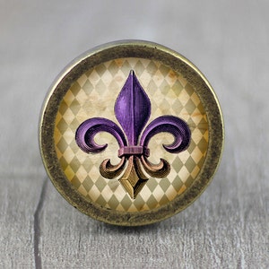 FLEUR DE LIS Photo Glass Cabochon Vintage Dresser Knob Cabinet Pull Drawer handle Furniture Hardware