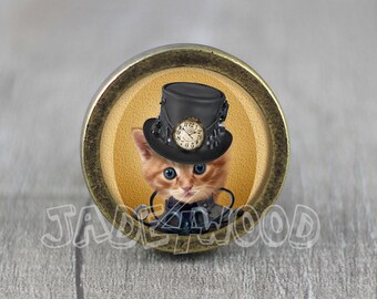 Tirador de pomo para tocador con diseño de gato Steampunk / Tirador de tocador / Pomo para gabinete / Pomo para muebles