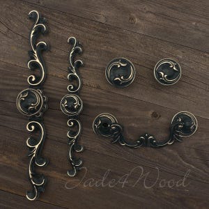 Black Gold French Chic Handle Pull Knob Pull Handle with Back Plate / Kitchen Cabinet Pull Handle Knob Furniture Hardware WM1397