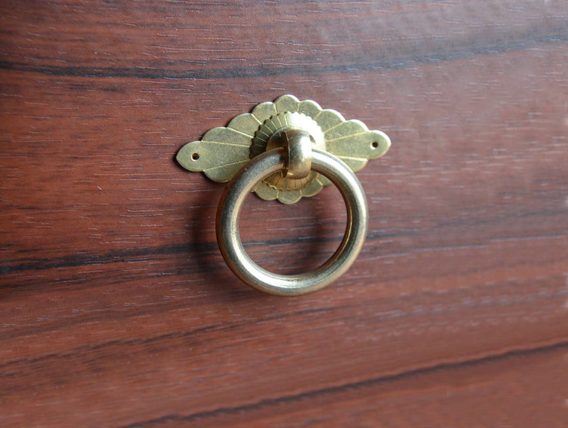 Vintage Drop Ring Pull Backplate Pulls Handles Drawer Pull Etsy