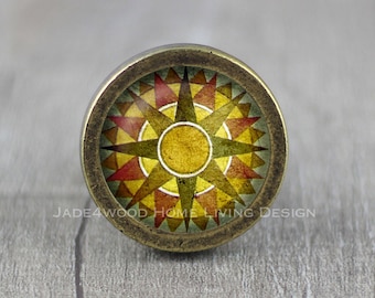 Kompass Glas Cabochon Bronze Möbel Knauf / Knauf / Möbel Knauf / Kabinett Knauf