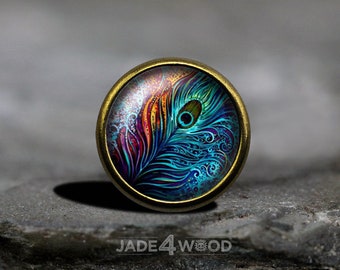 Feather Glass Cabochon Cabinet Knob Dresser Knob Dresser Pull Furniture Knob