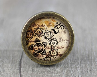 ZEN Glass Cabochon Bronze cabinet Dresser Knob pull / Dresser Pull / Cabinet Knob / Furniture Knob