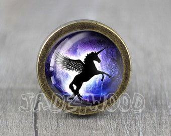 Unicorn  Glass Cabochon Bronze cabinet Dresser Knob pull / Dresser Pull / Cabinet Knob / Furniture Knob