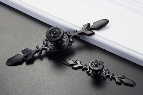 French Country Black Dresser Knobs Drawer Knob Back Plate Kitchen Cabinet Knobs Pull Handle Decorative Furniture Hardware CP1300 Etsy