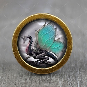 Dragon  Glass Cabochon Bronze cabinet Dresser Knob pull / Dresser Pull / Cabinet Knob / Furniture Knob