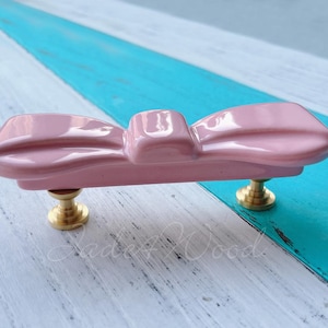 3.75&quot; Pink Bow Ceramic Dresser Pull Drawer Handle Knob Porcelain / Solid Brass Cabinet Pull konbPorcelain handle WM1764