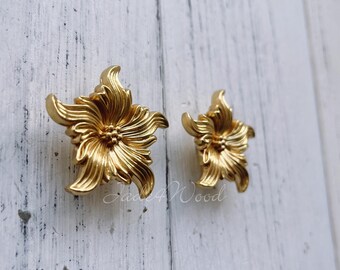Flower Solid Brass Dresser Handle Pull Knob Pull Handle / Kitchen Cabinet Pull Handle Knob Furniture Hardware WM1846