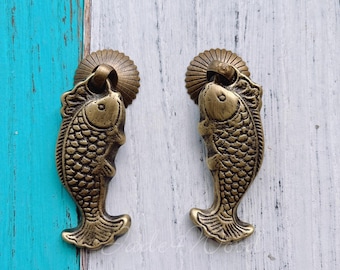 Fish Solid Brass Dresser Handle Pull Knob Pull Handle / Kitchen Cabinet Pull Handle Knob Furniture Hardware WM1507