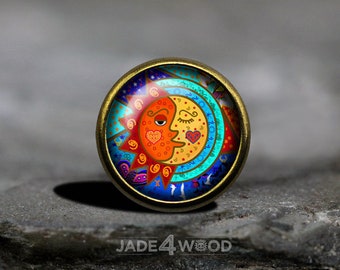 Sonne und Mond Glas Cabochon Knauf Möbelknauf, Möbelknauf, Möbelknauf