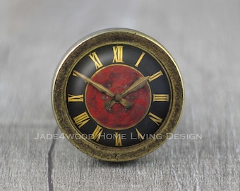Vintage Clock Glass Cabochon Bronze cabinet Dresser Knob pull / Dresser Pull / Cabinet Knob / Furniture Knob
