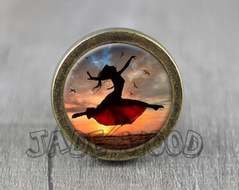 Tänzer Glas Cabochon Bronze Möbel Knauf / Knauf / Knauf / Möbel Knauf / Kabinett Knauf