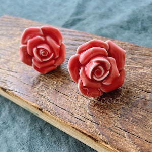 Rose Flower Knob Drawer Knob Dresser Knob Ceramic Knob Pull Handle Antique Bronze Furniture Hardware WM1629