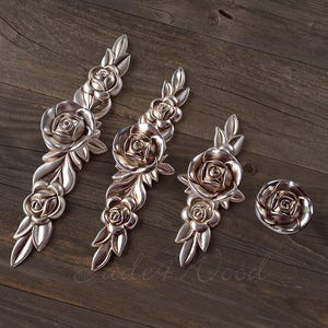 Flower Shabby Chic Dresser Drawer Pull Handle / Antique Silver Rose Cabinet Pull Handle Knob Furniture Hardware LJ005