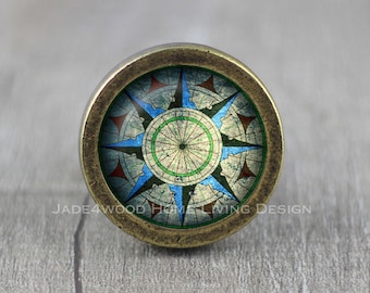 Kompass Glas Cabochon Bronze Möbel Knauf / Knauf / Möbel Knauf / Kabinett Knauf