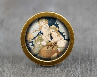 Victoria Mermaid Glas Cabochon Bronze Möbel Knauf / Knauf / Knauf / Möbel Knauf