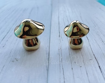 Mushroom Solid Brass Cabinet Knob: Dresser Drawer Pull