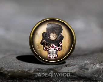 Steampunk Skull Glascabochon Möbelknopf Möbelknauf, Möbelknauf
