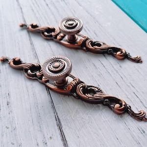 Tirador de cajón de tocador de cobre antiguo/tirador de gabinete de cobre antiguo, herraje para muebles, placa trasera LJ132