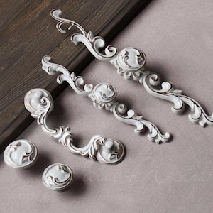 French Chic Handle Pull Knob Pull Handle with Back Plate / Ivory Kitchen Cabinet Pull Handle Knob Furniture Hardware WM1108