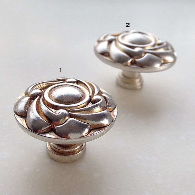 Vintage Flower Knob Dresser Knobs / Antique Silver Etsy