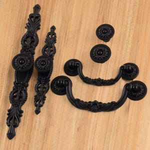 French Chic Handle Pull Knob Black Pull Handle with Back Plate / Kitchen Cabinet Pull Handle Knob Furniture Hardware WM491