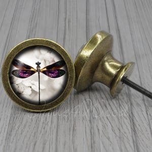Dragonfly Glass Cabochon Bronze cabinet Dresser Knob pull / Dresser Pull / Cabinet Knob / Furniture Knob