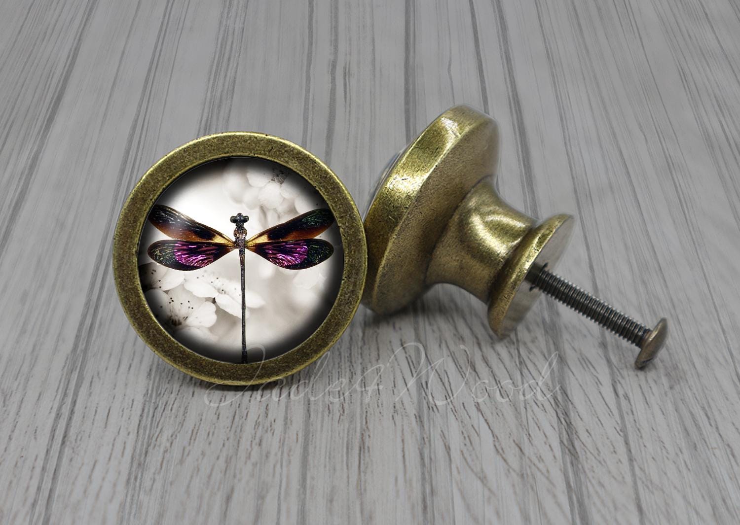 Dragonfly Glass Cabochon Bronze cabinet Dresser Knob pull / Dresser Pull / Cabinet Knob / Furniture Knob