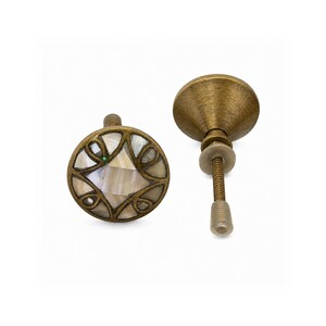 Vintage Messing Perlmutt Möbelknopf, östlich inspirierter Schubladenknauf, Boho Möbelgriff